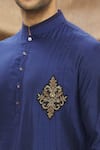 Vivek Karunakaran_Blue Spun Cotton Embroidered Patchwork Asymmetric Kurta Set  _at_Aza_Fashions