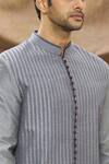 Vivek Karunakaran_Grey Poly Raw Silk Embroidered Thread Work Sherwani Set  _at_Aza_Fashions