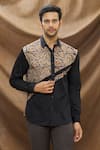 Buy_Vivek Karunakaran_Black Poplin Printed Floral Printblock Shirt  _at_Aza_Fashions