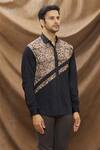 Vivek Karunakaran_Black Poplin Printed Floral Printblock Shirt  _Online_at_Aza_Fashions