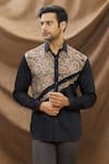 Buy_Vivek Karunakaran_Black Poplin Printed Floral Printblock Shirt  _Online_at_Aza_Fashions