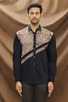 Shop_Vivek Karunakaran_Black Poplin Printed Floral Printblock Shirt  _Online_at_Aza_Fashions