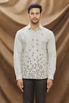 Shop_Vivek Karunakaran_Beige Linen Printed Geometric Shirt _Online_at_Aza_Fashions