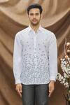 Shop_Vivek Karunakaran_White Linen Geometric Print Shirt_Online_at_Aza_Fashions