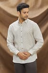 Buy_Vivek Karunakaran_Beige Linen Embroidered Thread Work Star Shirt  _at_Aza_Fashions