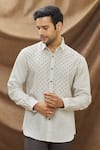 Buy_Vivek Karunakaran_Beige Linen Embroidered Thread Work Star Shirt _Online_at_Aza_Fashions