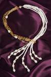 Shop_Joules by Radhika_White Swarovski Chain Pearl Shawl Necklace_at_Aza_Fashions