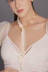 Joules by Radhika_White Swarovski Chain Pearl Shawl Necklace_Online_at_Aza_Fashions