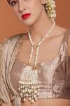 Joules By Radhika_Grey Kundan Polkis Pearl Shawl Necklace_Online_at_Aza_Fashions