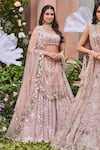 Buy_SurabhiChopraLabel_Pink Organza And Tulle Embroidery Cutdana Scoop Neck Bridal Lehenga Set _Online_at_Aza_Fashions