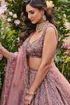 SurabhiChopraLabel_Pink Organza And Tulle Embroidery Cutdana La Reine Bridal Lehenga Set  _Online_at_Aza_Fashions