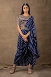 Buy_Nupur Kanoi_Blue Silk And Crepe Embroidery & Bandhani Pre-draped Saree With Blouse  _at_Aza_Fashions