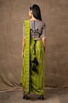 Shop_Nupur Kanoi_Green Crepe Embroidery And Print Cowl Pre-draped Saree With Blouse For Women_at_Aza_Fashions
