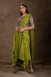 Nupur Kanoi_Green Crepe Embroidery And Print Cowl Pre-draped Saree With Blouse For Women_Online_at_Aza_Fashions
