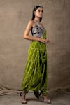 Nupur Kanoi_Green Crepe Embroidery And Print Pre-draped Dhoti Saree With Blouse  _Online_at_Aza_Fashions