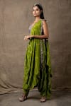 Buy_Nupur Kanoi_Green Crepe Embroidery And Print Pre-draped Dhoti Saree With Blouse  _Online_at_Aza_Fashions