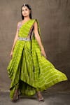 Buy_Nupur Kanoi_Green Silk And Crepe Embroidery & Bandhani Pre-draped Saree With Blouse  _at_Aza_Fashions