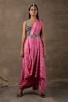 Buy_Nupur Kanoi_Pink Silk And Crepe Embroidery & Bandhani Pre-draped Saree With Blouse  _at_Aza_Fashions