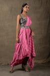 Shop_Nupur Kanoi_Pink Silk And Crepe Embroidery & Bandhani Pre-draped Saree With Blouse  _at_Aza_Fashions