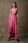 Nupur Kanoi_Pink Silk And Crepe Embroidery & Bandhani Pre-draped Saree With Blouse  _Online_at_Aza_Fashions