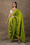 Buy_Nupur Kanoi_Green Crepe Embroidery And Print Pre-draped Bandhani Saree With Blouse  _at_Aza_Fashions