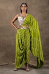 Shop_Nupur Kanoi_Green Crepe Embroidery And Print Pre-draped Bandhani Saree With Blouse  _at_Aza_Fashions