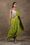 Nupur Kanoi_Green Crepe Embroidery And Print Pre-draped Bandhani Saree With Blouse  _Online_at_Aza_Fashions