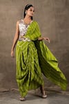 Buy_Nupur Kanoi_Green Crepe Embroidery And Print Pre-draped Bandhani Saree With Blouse  _Online_at_Aza_Fashions