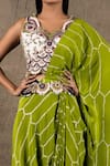 Nupur Kanoi_Green Crepe Embroidery And Print Pre-draped Bandhani Saree With Blouse  _at_Aza_Fashions