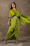 Buy_Nupur Kanoi_Green Silk And Crepe Bandhani Pre-draped Saree With Kaftan Top  _at_Aza_Fashions