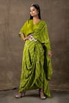 Shop_Nupur Kanoi_Green Silk And Crepe Bandhani Pre-draped Saree With Kaftan Top  _at_Aza_Fashions