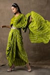 Nupur Kanoi_Green Silk And Crepe Bandhani Pre-draped Saree With Kaftan Top  _Online_at_Aza_Fashions