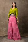 Buy_Nupur Kanoi_Pink Silk And Crepe Coin, Sequin & Bandhani, Zardozi V Neck Kaftan Top & Pant Set_at_Aza_Fashions