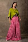 Shop_Nupur Kanoi_Pink Silk And Crepe Coin, Sequin & Bandhani, Zardozi V Neck Kaftan Top & Pant Set_at_Aza_Fashions