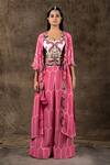 Buy_Nupur Kanoi_Pink Crepe Sequin And Bandhani, Zardozi Round Print Kaftan Jacket Pant Set_at_Aza_Fashions