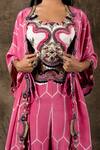 Nupur Kanoi_Pink Crepe Sequin And Bandhani, Zardozi Round Print Kaftan Jacket Pant Set_Online_at_Aza_Fashions