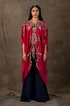 Buy_Nupur Kanoi_Blue Silk And Crepe Zardozi V Neck Jacket & Flared Pant Set_Online_at_Aza_Fashions