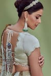 Abhinav Mishra_White Blouse Satin Glace Embroidery Mirror V Neck Chanderi Bridal Lehenga Set _at_Aza_Fashions