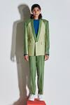 Buy_Line Out Line_Green Cotton Poly Blend Color Block Blazer_at_Aza_Fashions