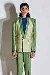 Line Out Line_Green Cotton Poly Blend Color Block Blazer_Online_at_Aza_Fashions