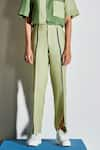 Shop_Line out line_Green Cotton Poly Blend Straight Leg Pant  _at_Aza_Fashions