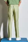 Line out line_Green Cotton Poly Blend Straight Leg Pant  _Online_at_Aza_Fashions