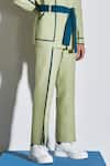 Buy_Line out line_Green Cotton Poly Blend Straight Leg Pant  _Online_at_Aza_Fashions