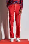 Line out line_Red Cotton Poly Blend Slim Fit Pant _Online_at_Aza_Fashions