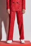 Buy_Line out line_Red Cotton Poly Blend Embroidery Straight Pants  _Online_at_Aza_Fashions