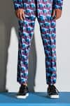 Line out line_Multi Color Dull Satin Geometric Slim Fit Pant  _Online_at_Aza_Fashions