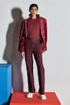 Buy_Line out line_Maroon Cotton Linen Bell Bottoms  _at_Aza_Fashions