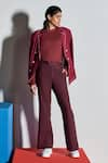 Shop_Line out line_Maroon Cotton Linen Bell Bottoms  _at_Aza_Fashions