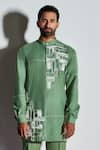 Line out line_Green Cotton Poly Blend Hand Embroidered Thread Work Short Kurta Set  _Online_at_Aza_Fashions