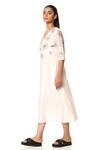 Buy_Abraham & Thakore_White Chanderi Silk Embroidery Butterfly V Neck Dress _Online_at_Aza_Fashions